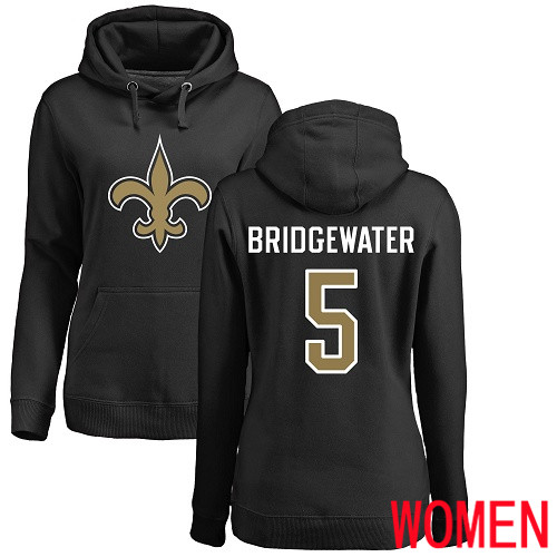 New Orleans Saints Black Women Teddy Bridgewater Name and Number Logo NFL Football 5 Pullover Hoodie Sweatshirts